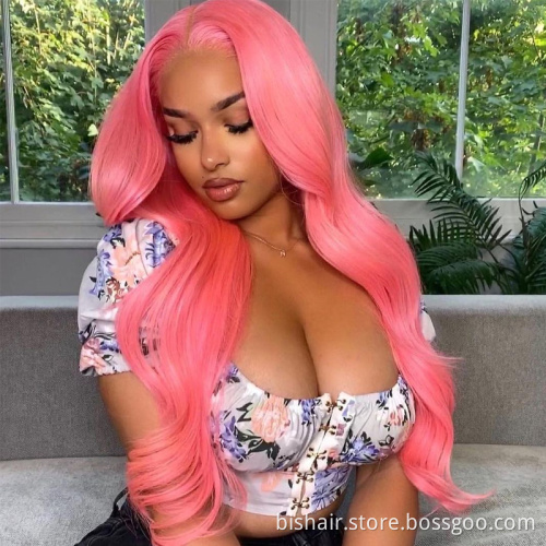 Wholesale Pink Wig Body Wave Colored Wigs For Black Women Brazilian Human Hair Cosplay Hd Transparent Lace Frontal Wigs